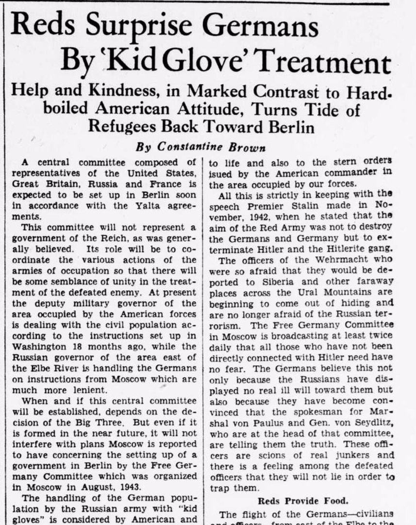Сейчас западная пресса рассказывает о «миллионах изнасилованных немок» в Берлине и «зверствах Красной Армии»